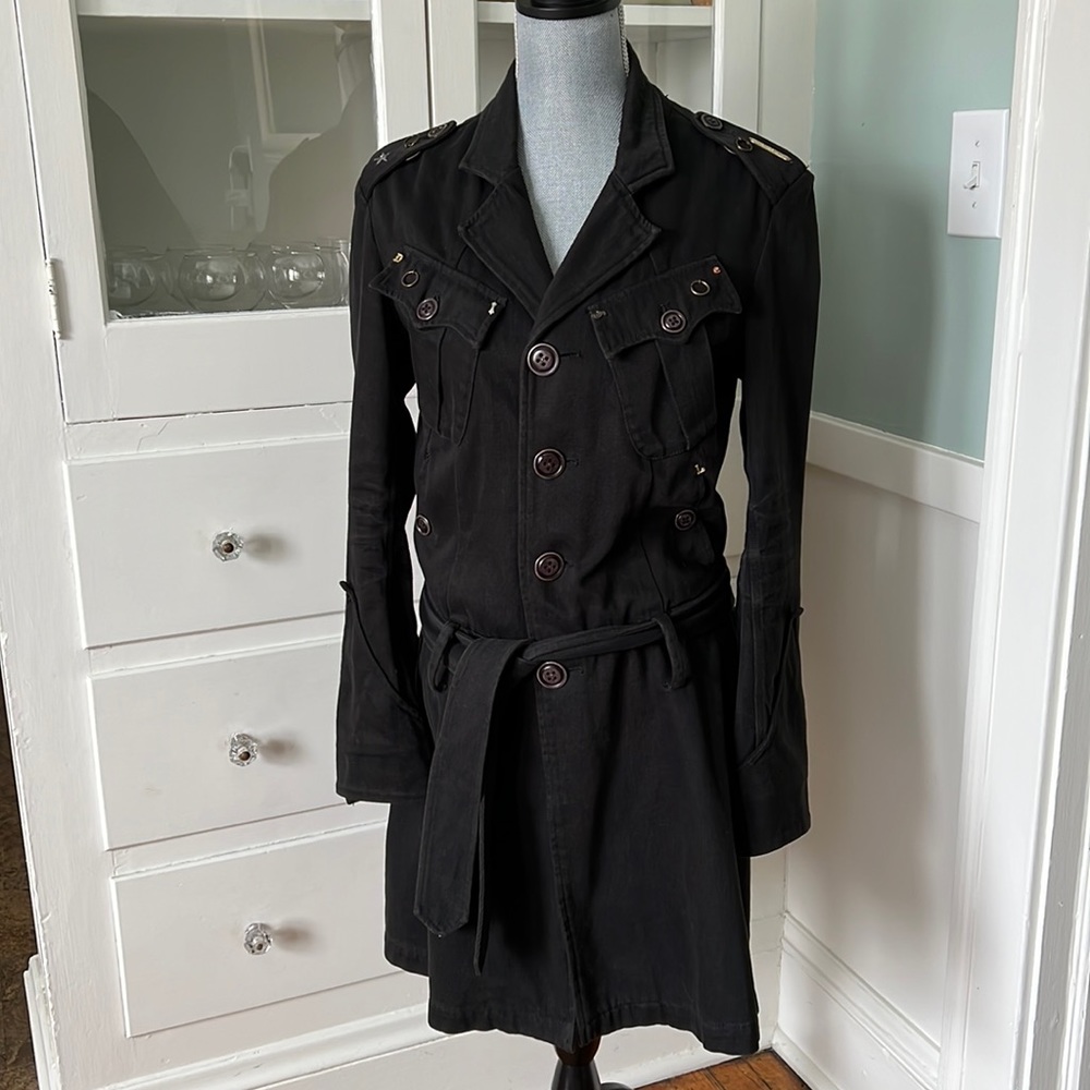 Vintage diesel denim signature trenchcoat military style embellished